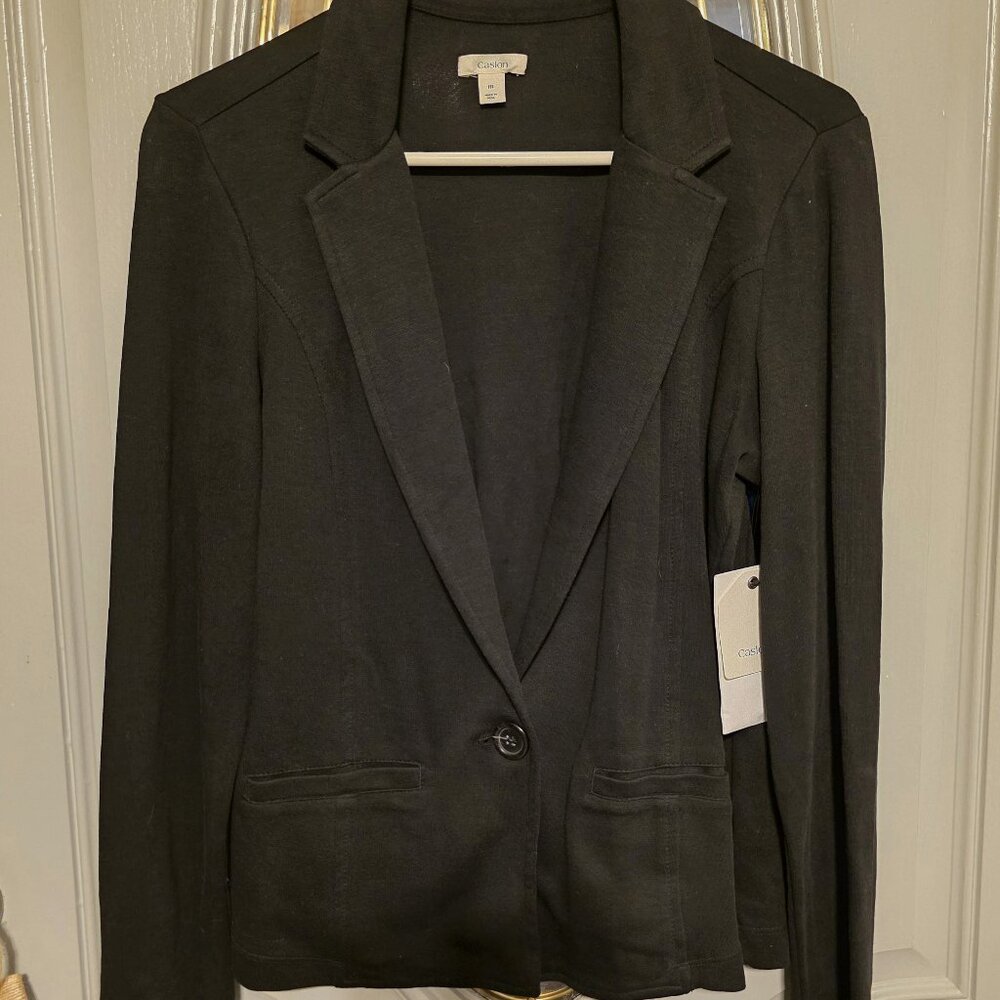 BNWT Caslon Lightweight Black Cotton Button Back Blazer Jacket